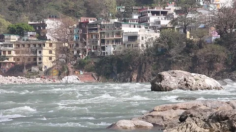 Beautiful view of Ganga river in Rishikesh. Stock Footage 124657984