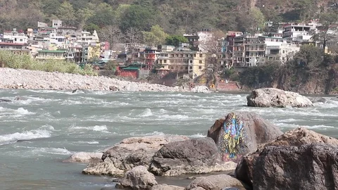 Beautiful view of Ganga river in Rishikesh. Stock Footage 124658053