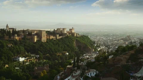 Beautiful view of Granada city in Spain with a famous Alhambra Stock Footage 66530963