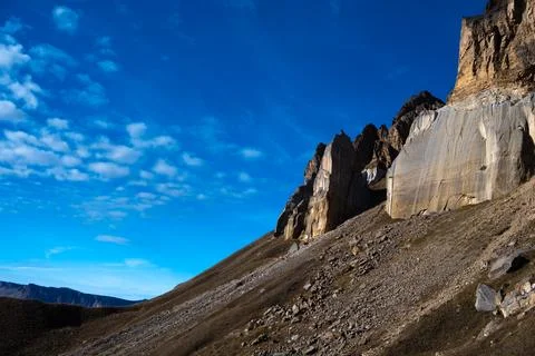 A beautiful view of high cliffs in the Caucasus Mountains. Stock Photos