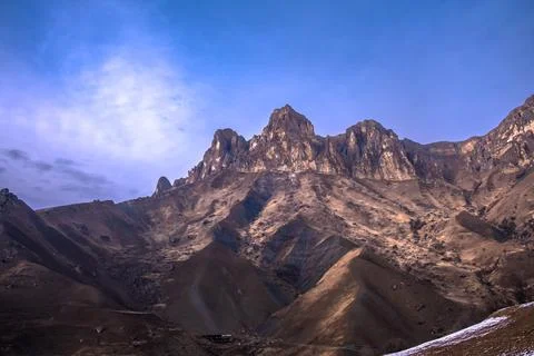 A beautiful view of high cliffs in the Caucasus Mountains. Stock Photos