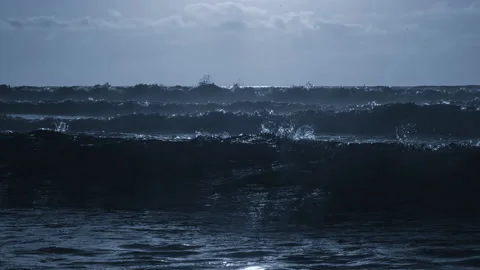 Beautiful View on high waves on the empty coast of the Atlantic Ocean. Deserted Stock Footage 219564101