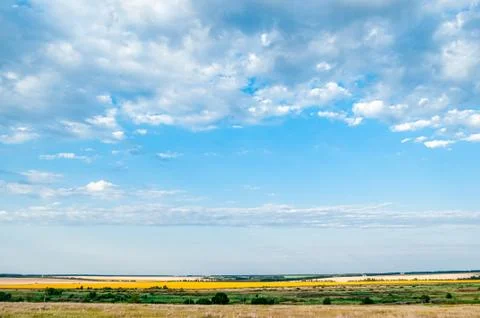 Beautiful view from the hill on the fields in the fall. Фото