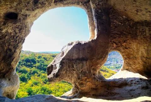 Beautiful view from inside of the cave Stock Photos