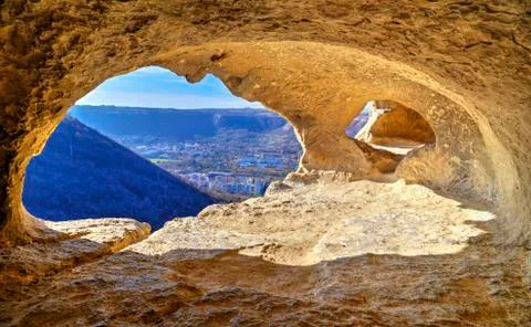Beautiful view from inside of the cave Stock Photos