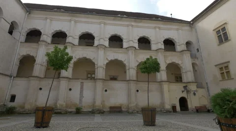 Beautiful view inside the inner courtyard of Fagaras fortress Video stock 58338306