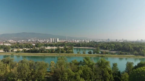 Beautiful view of Jarun lake and city of Zagreb Stock Footage