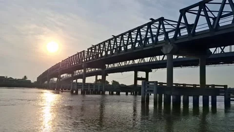 Beautiful view of Kapuas 2 Bridge when as the sun rises Stock Footage 310952522