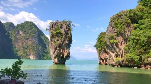Beautiful view of khao phing kan in Phuket, Thailand, a rock formation pillar Stock Footage 125527860