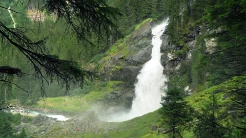 Beautiful view of Krimml Waterfall through the forest. Slow Motion Footage Stock-Footage 122321387