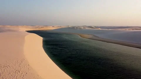 Beautiful view of a lagoon in the desert dunes, Lencois Maranhenses, Brazil Stock Footage 169773105