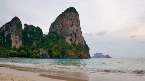 Beautiful View Of The Limestone Cliffs Of The Coast Of The Tropical Sea Stock Footage 101889044