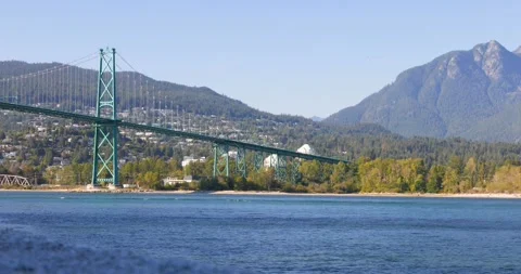 Beautiful view of the Lions Gate Bridge in Vancouver Stock Footage 252154015