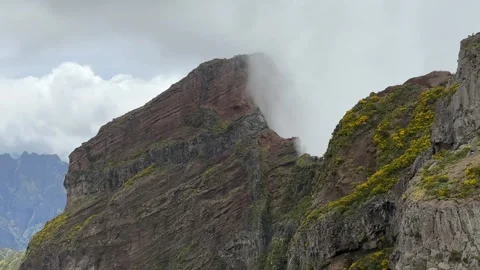Beautiful view of Madeira's mountains in the clouds Stock-Footage 242995379