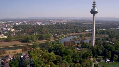 Beautiful View of Mannheim River Neckar and Television Tower Vídeos de archivo 144997585