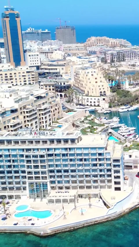 Beautiful View of Marina and Beach in Malta on a Sunny Day With Boats and Stock Footage 333919625
