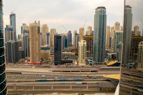 Beautiful view of Marina and JBR skyscrapers with Sheikh Zayed Road from JLT Foto stock