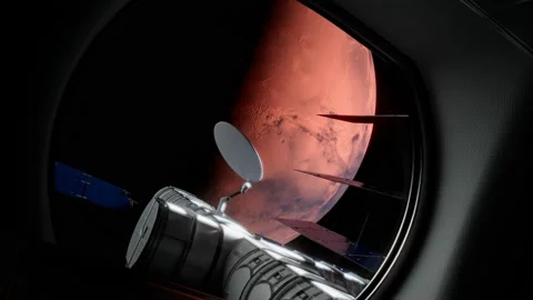 Beautiful view of Mars from inside of a space station. Universe exploration. Stock Footage 158241821