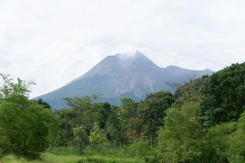 Beautiful view of merapi mountain with tree, one of the most active volcanoe 写真素材