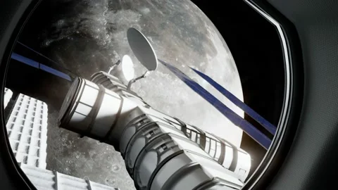 Beautiful view of the moon from inside of a space station. Universe exploration. 動画素材 158242048