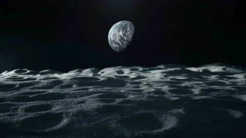 Beautiful view from the moon landscape to planet earth,  4k Stock Footage 152150764