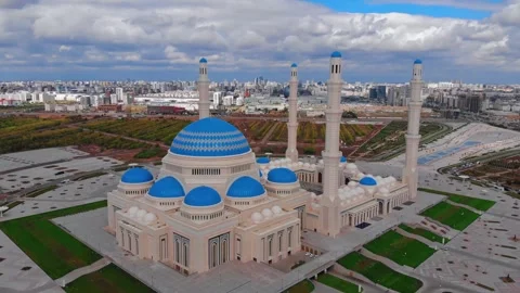Beautiful view Of Mosque In Astana.Drone View Of Nur-Sultan. Stock Footage 249681439
