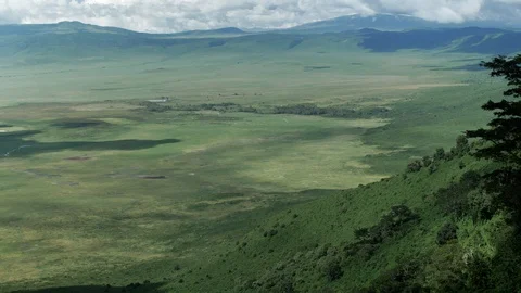 Beautiful view from the mountain to the green plain Stock Footage 130131182