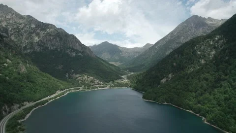 Beautiful view of the mountain range from above the water. Stock Footage 158794420