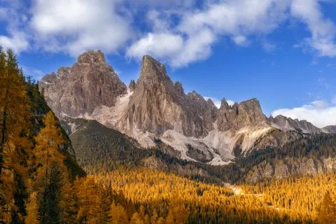 Beautiful view of mountain range, Dolomites, South Tyrol, Italy. Stock Photos