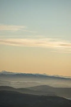 Beautiful view of the mountain range partially covered with snow just before  Foto stock