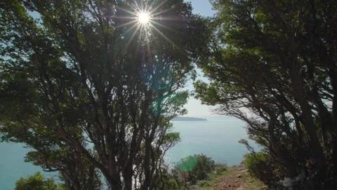 A beautiful view from the mountain to the sea and a coastal city. Montenegro. Stock Footage 274728811