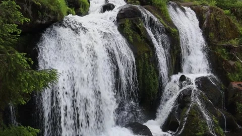 Beautiful view of the mountain waterfall. Stock Footage 252318998