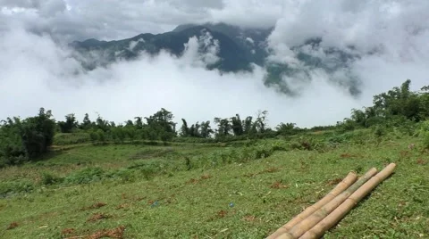 Beautiful view of mountains in clouds in highlands Stock Footage 52156237