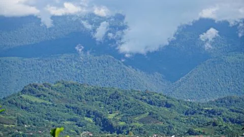 Beautiful view of the mountains, clouds, town Stock Photos