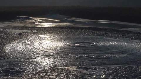 Beautiful view mud volcano bubble boiling sulfur sunlight reflection liquid lava Stock Footage 39366095