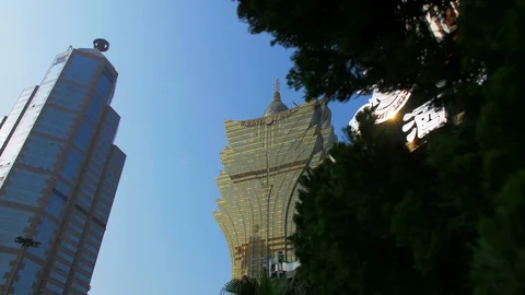 Beautiful view of the multi-colored skyscrapers of hotels aspiring to the sky. Stock Footage 110752581