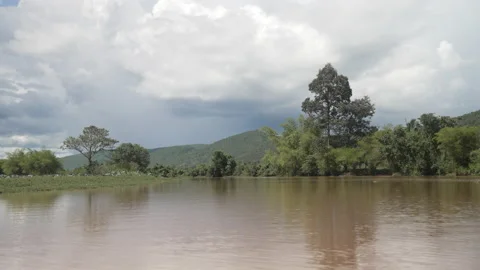 Beautiful view nature of river and mountain on sky background  스톡 동영상 211394844