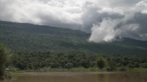 Beautiful view nature of river and mountain on sky background  動画素材 211395738