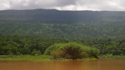 Beautiful view nature of river and mountain on sky background  库存影片 211397816