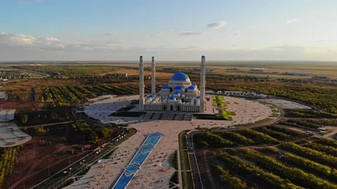 A beautiful view of the new mosque from a drone in Nur-Sultan,Kazakhstan Stock Footage 204995963