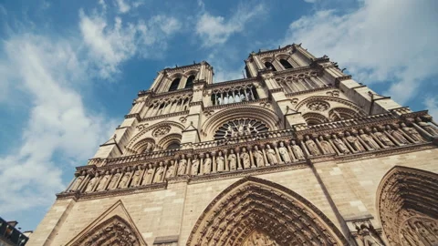 Beautiful view of Notre Dame de Paris cathedral with ancient architecture Stock Footage 313785835