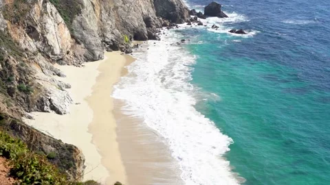 Beautiful view of the ocean and cape with rocks in California Stock Footage 154354581