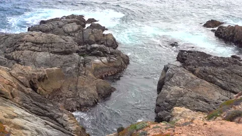 Beautiful view of the ocean and cape with rocks in California Stock Footage 154354713