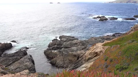 Beautiful view of the ocean and cape with rocks in California Stock Footage 154354723