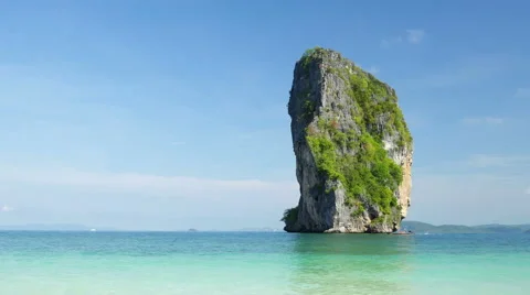 Beautiful view to the ocean and small cliff island from Poda island, Thailand Stock Footage 65530327