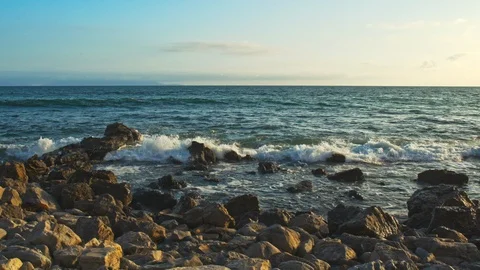 Beautiful  view of the ocean coast without people on the sunset. Stock Footage 112627265