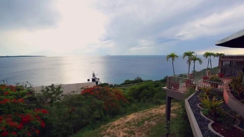 Beautiful view of the ocean from mountains during sunset in Puerto Rico Stock Footage 78078909