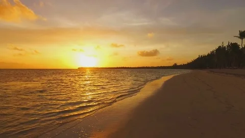 Beautiful view of the ocean in the setting sun Stock Footage