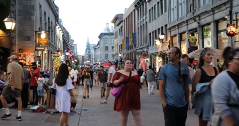 Beautiful view of Old Montreal streets in Downtown Montreal Stock Footage 252155401
