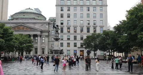 Beautiful view of Old Montreal streets in Downtown Montreal Stock Footage 252243358